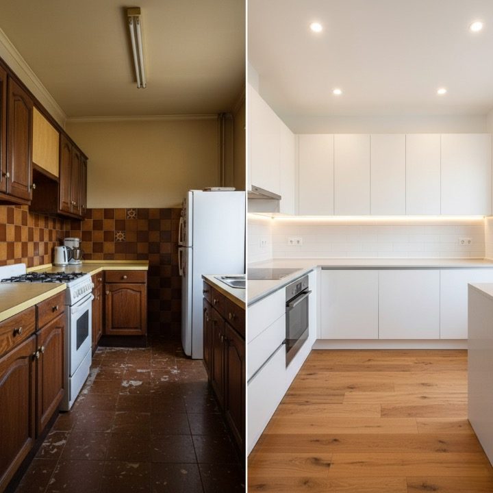 Cuisine avant et après une rénovation complète