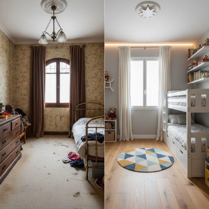 Chambre d’enfant avant et après la rénovation