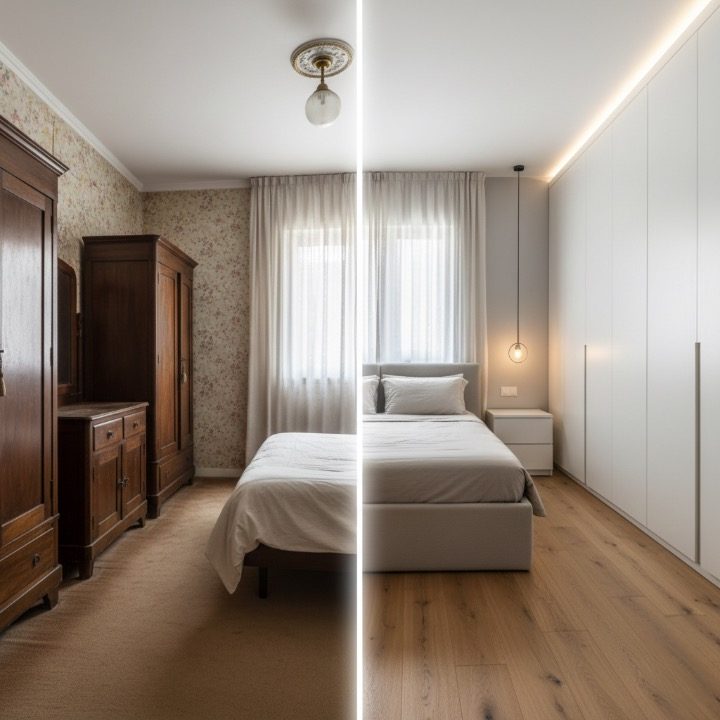 Chambre principale avant et après la rénovation