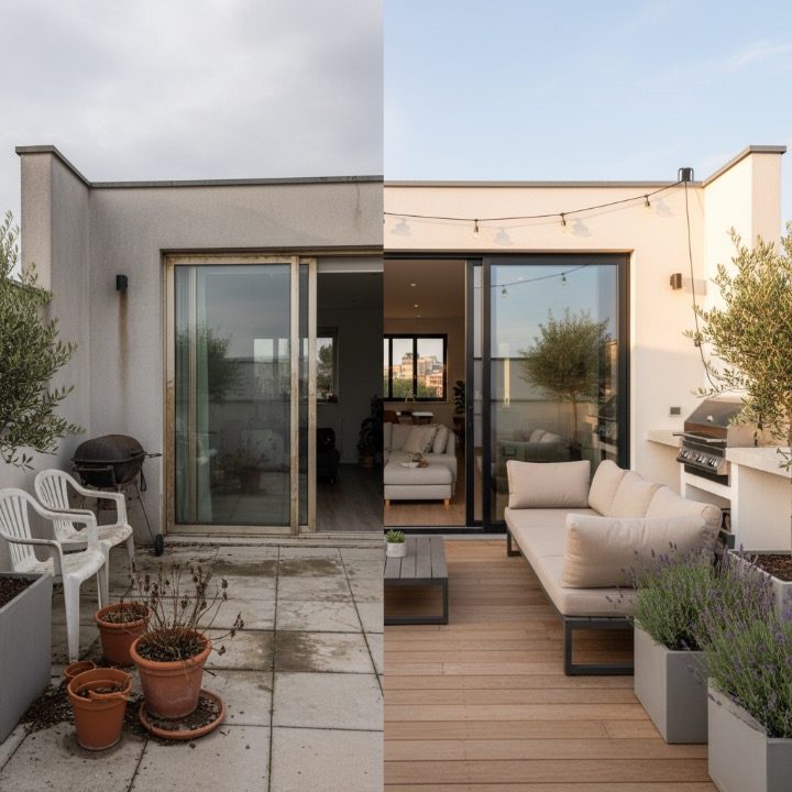 Terrasse extérieure avant et après la rénovation