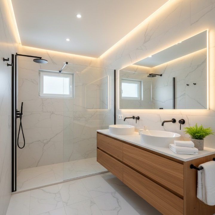 Rénovation d’une salle de bains avec douche maçonnée à Salou