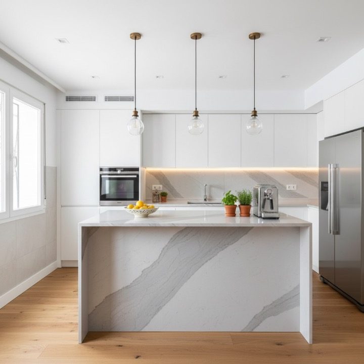 Rénovation d’une cuisine ouverte avec îlot central à Tarragone